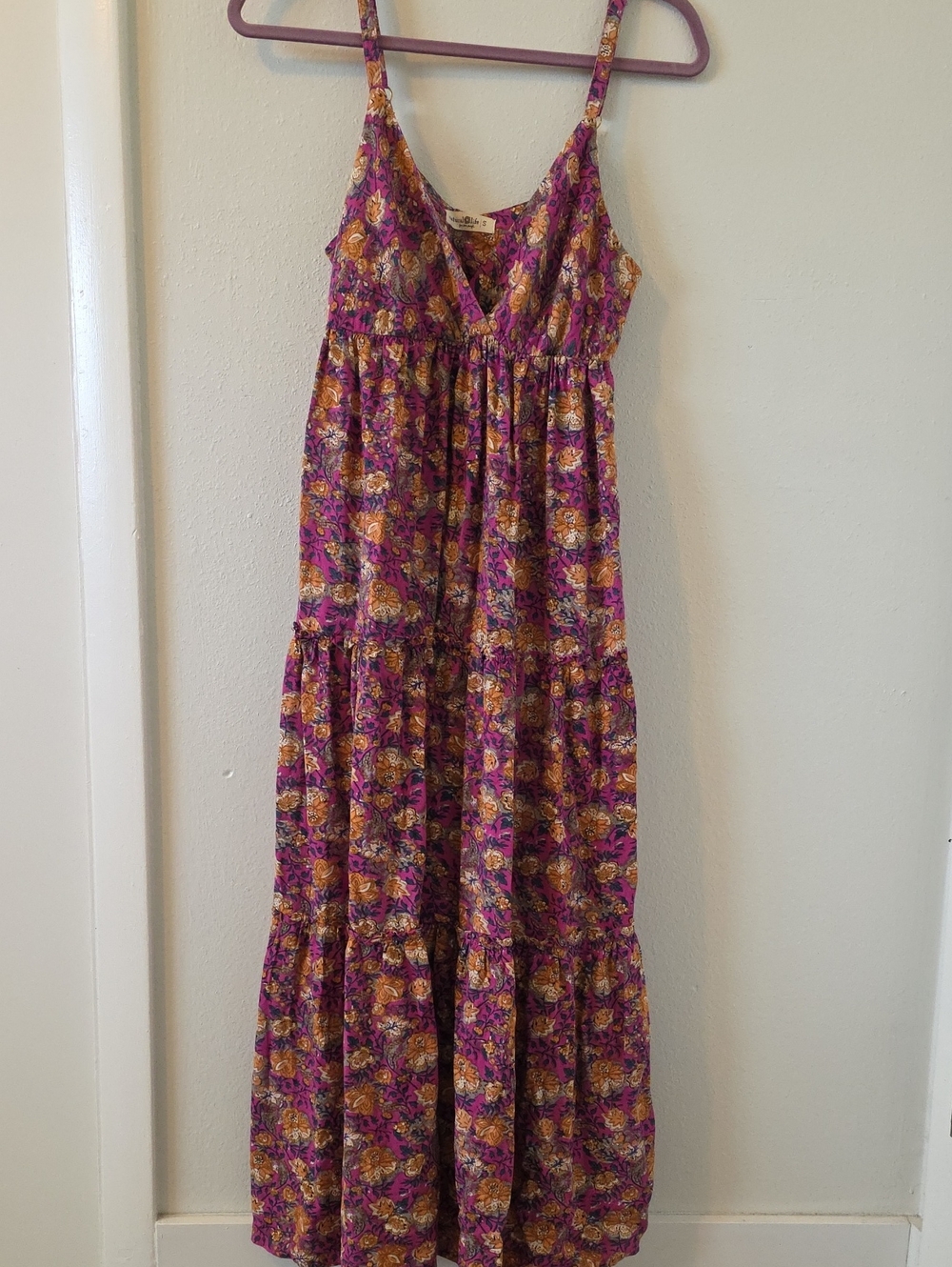 NATURAL LIFE Purple Floral Tiered Maxi Sundress with Yellow Accents
